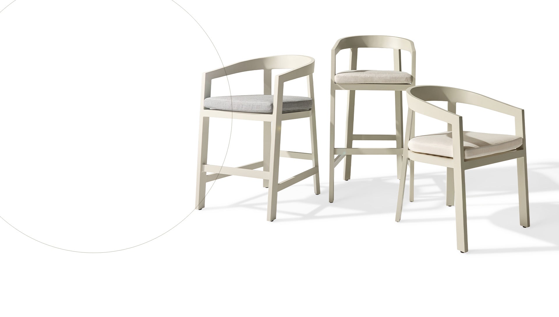 Cavallo bar, counter and dining chairs in the dune aluminum finish