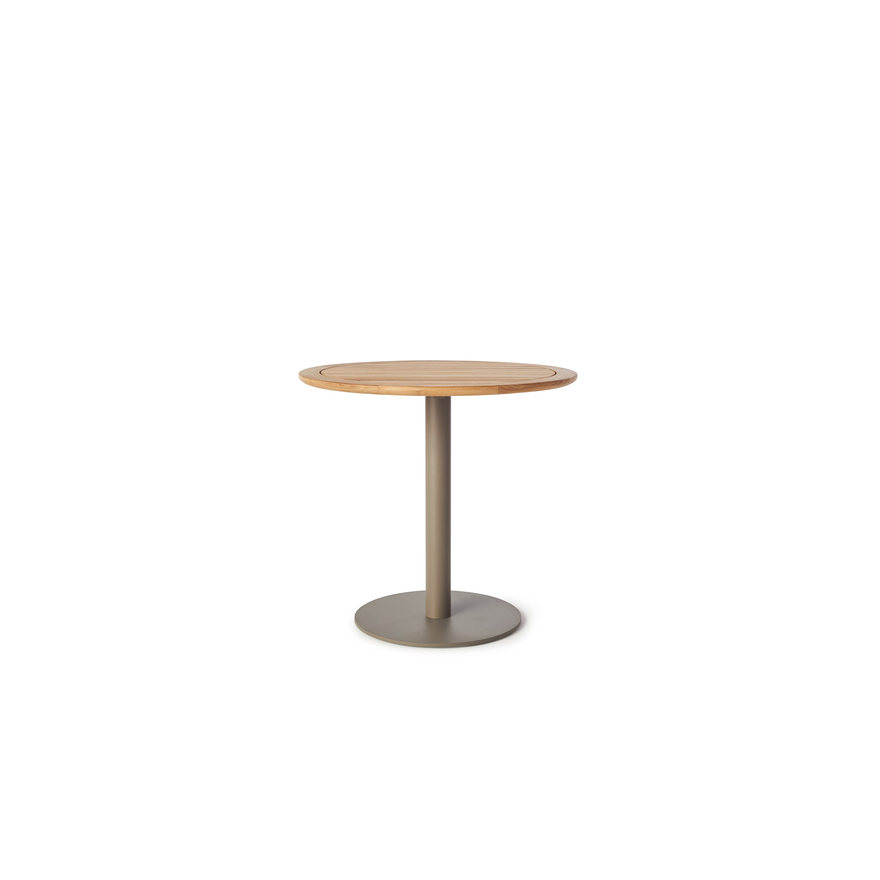 Palm Bistro Round Table in Quartz Grey Aluminum with Teak