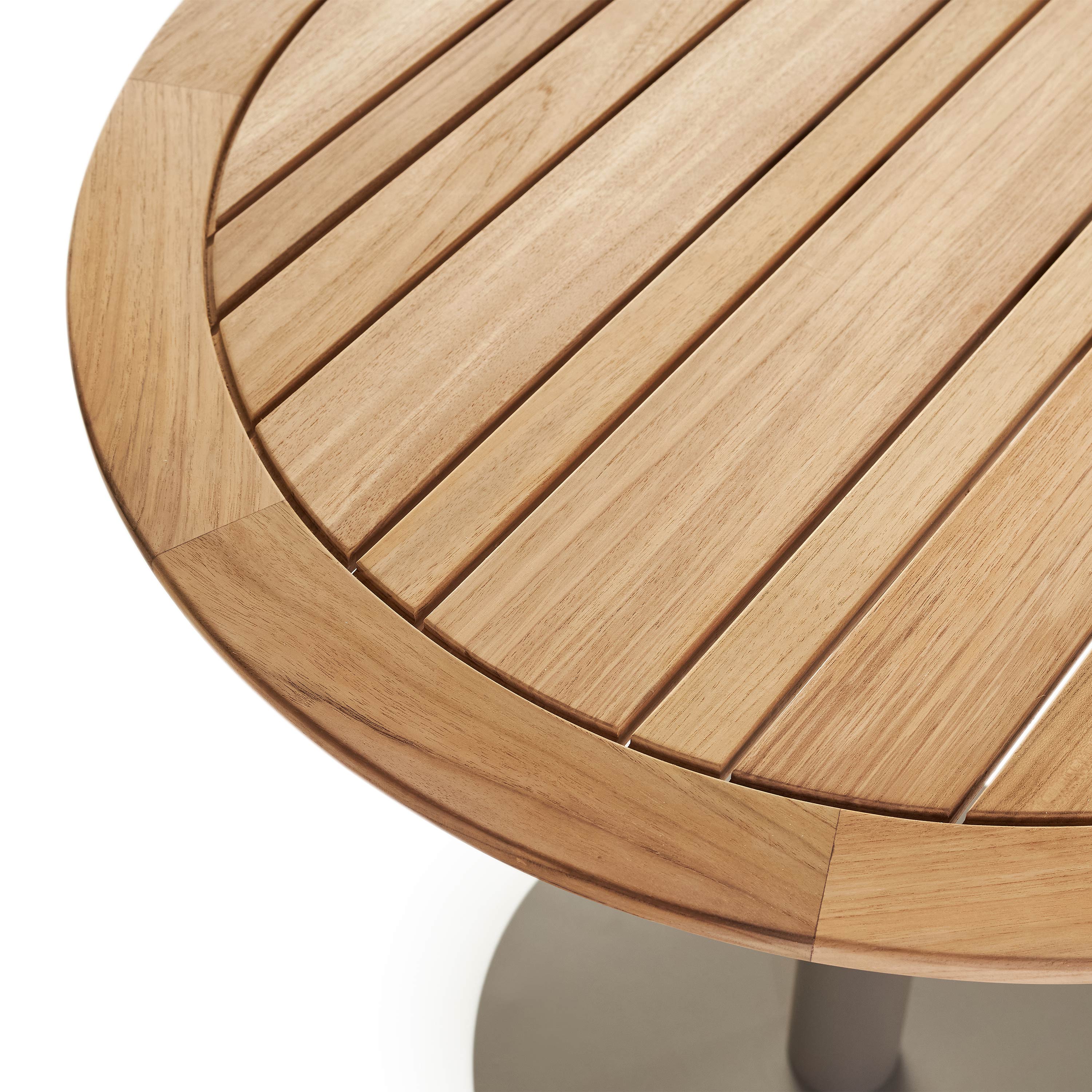 Palm Bistro Round Table in Quartz Grey Aluminum with Teak