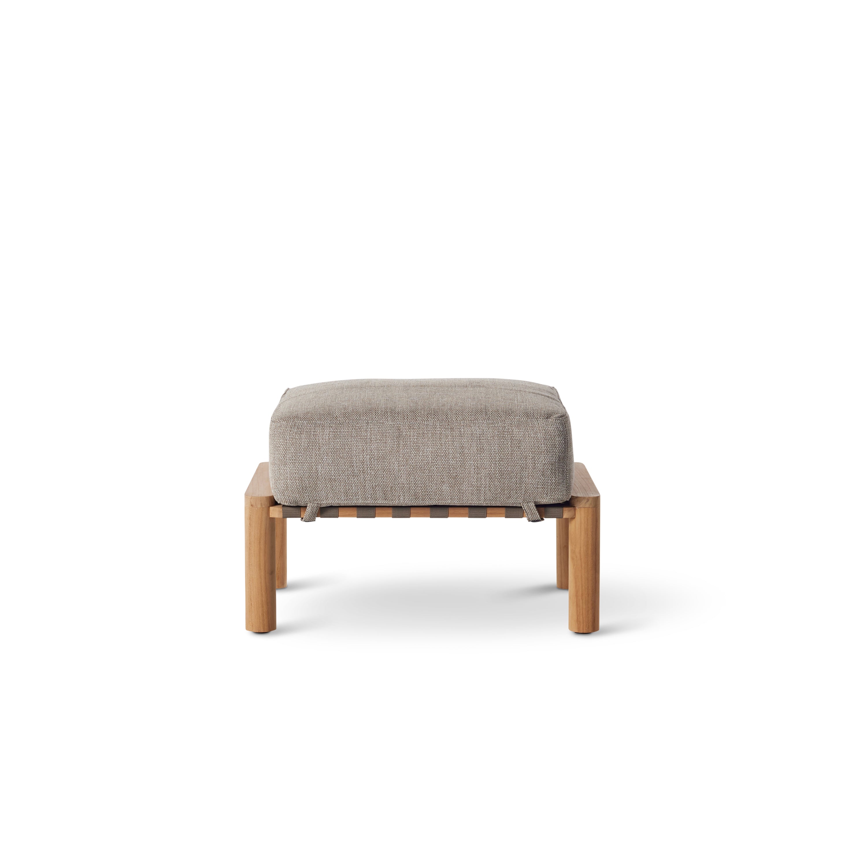 Aptos Ottoman by Terra Outdoor Living — crafted from premium plantation-grown teak, featuring a European-inspired compact silhouette; includes one weather-friendly olefin cushion that offers the perfect balance of softness and support, ideal as a footrest or extra seating, and perfect for pairing with Aptos seating components for a customized configuration.