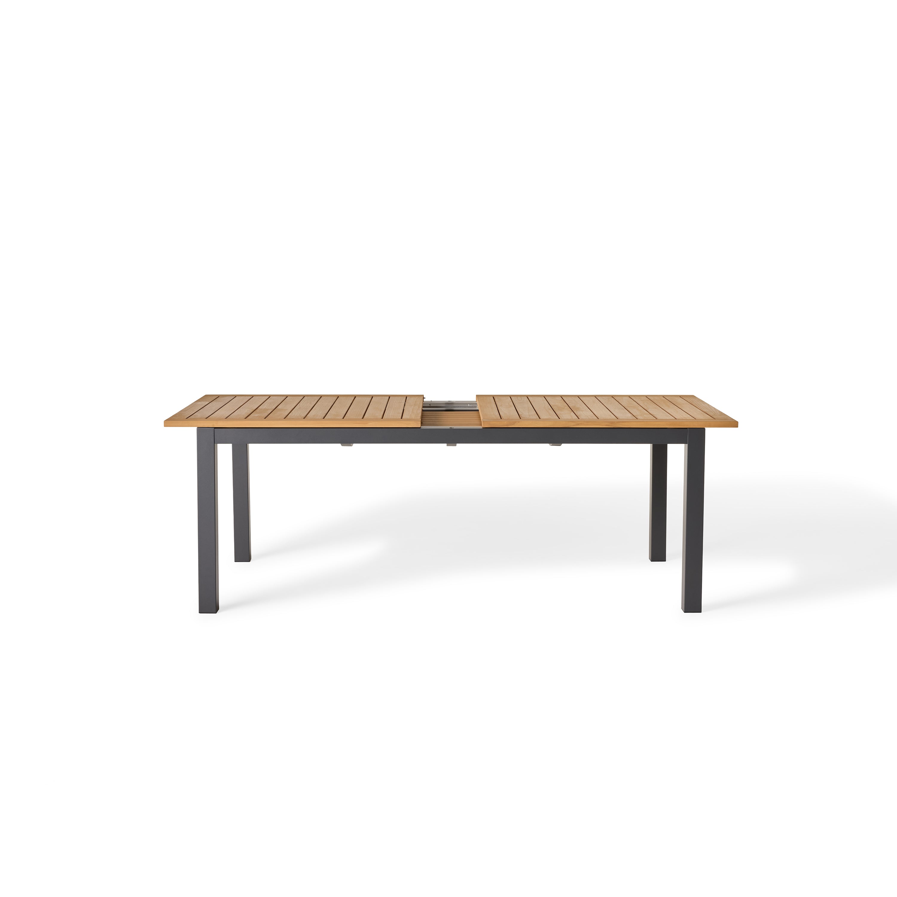 Belvedere 78"-120" Extension Dining Table in Teak and Charcoal Aluminum