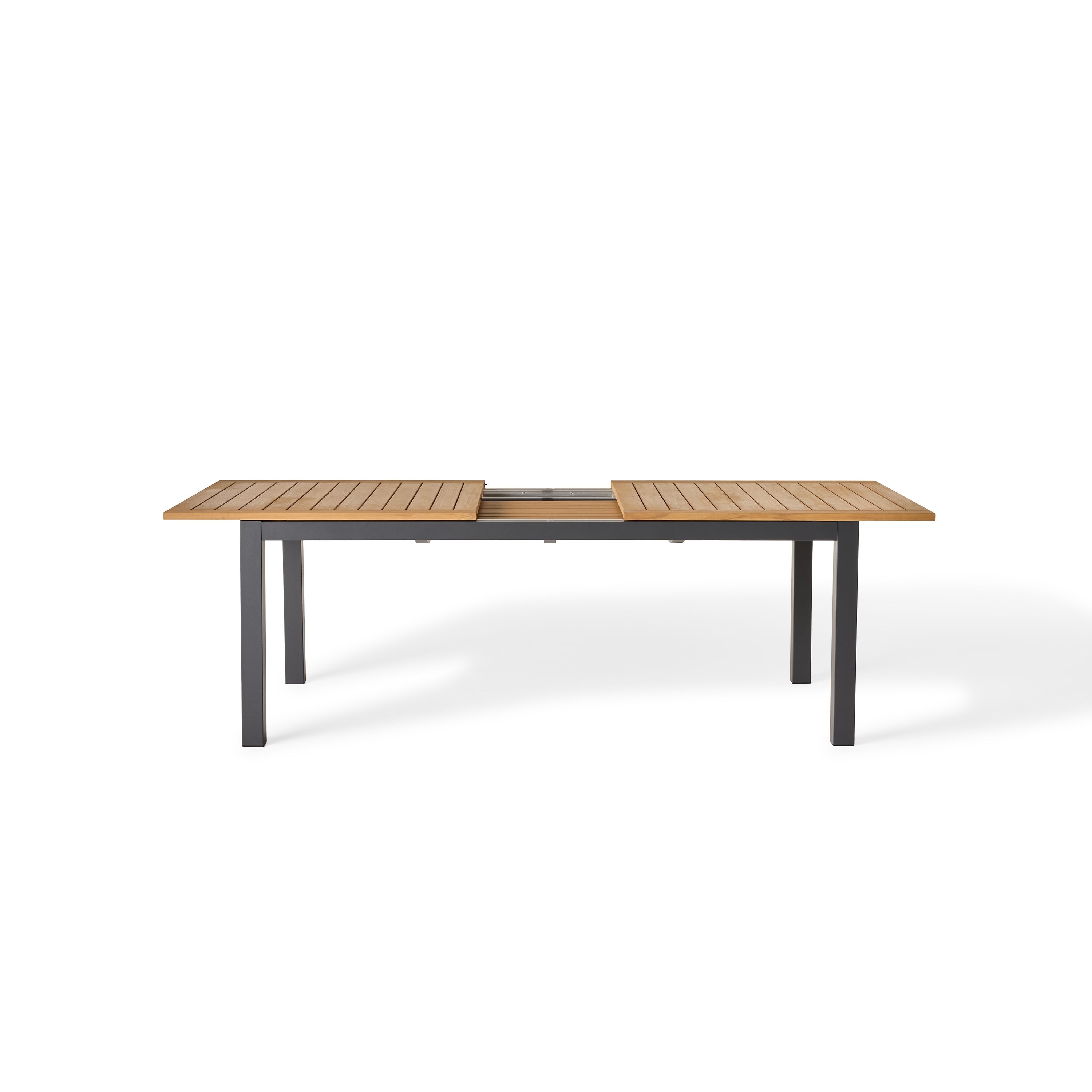 Belvedere 78"-120" Extension Dining Table in Teak and Charcoal Aluminum