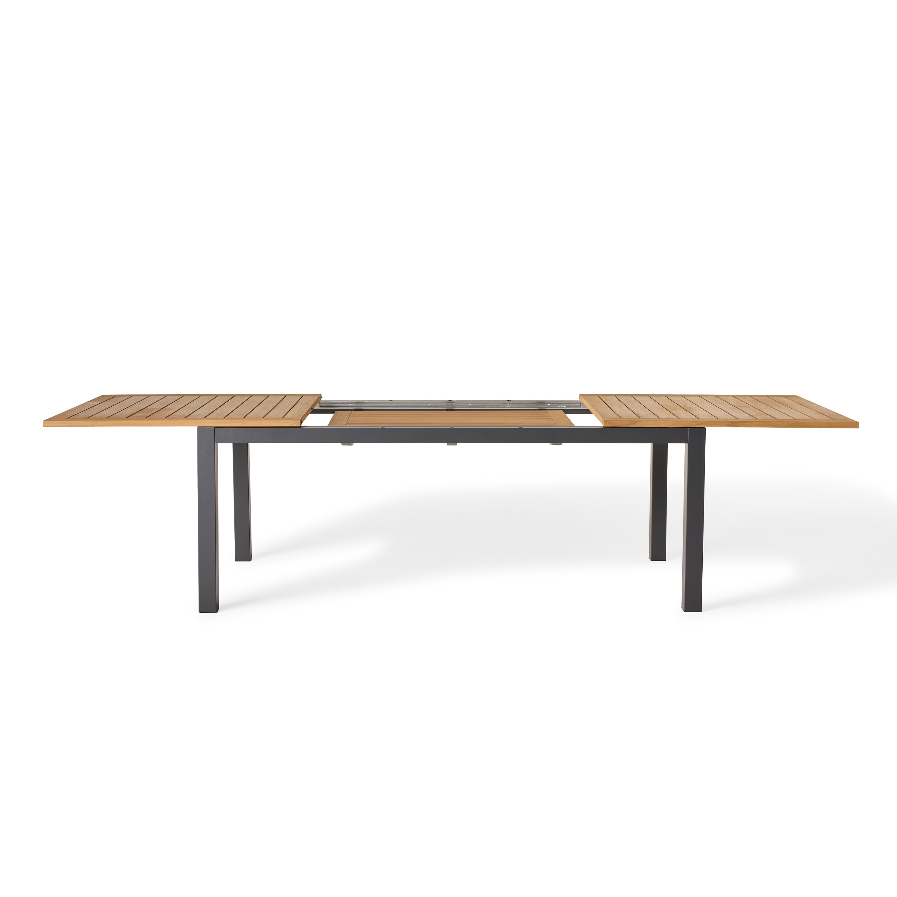 Belvedere 78"-120" Extension Dining Table in Teak and Charcoal Aluminum