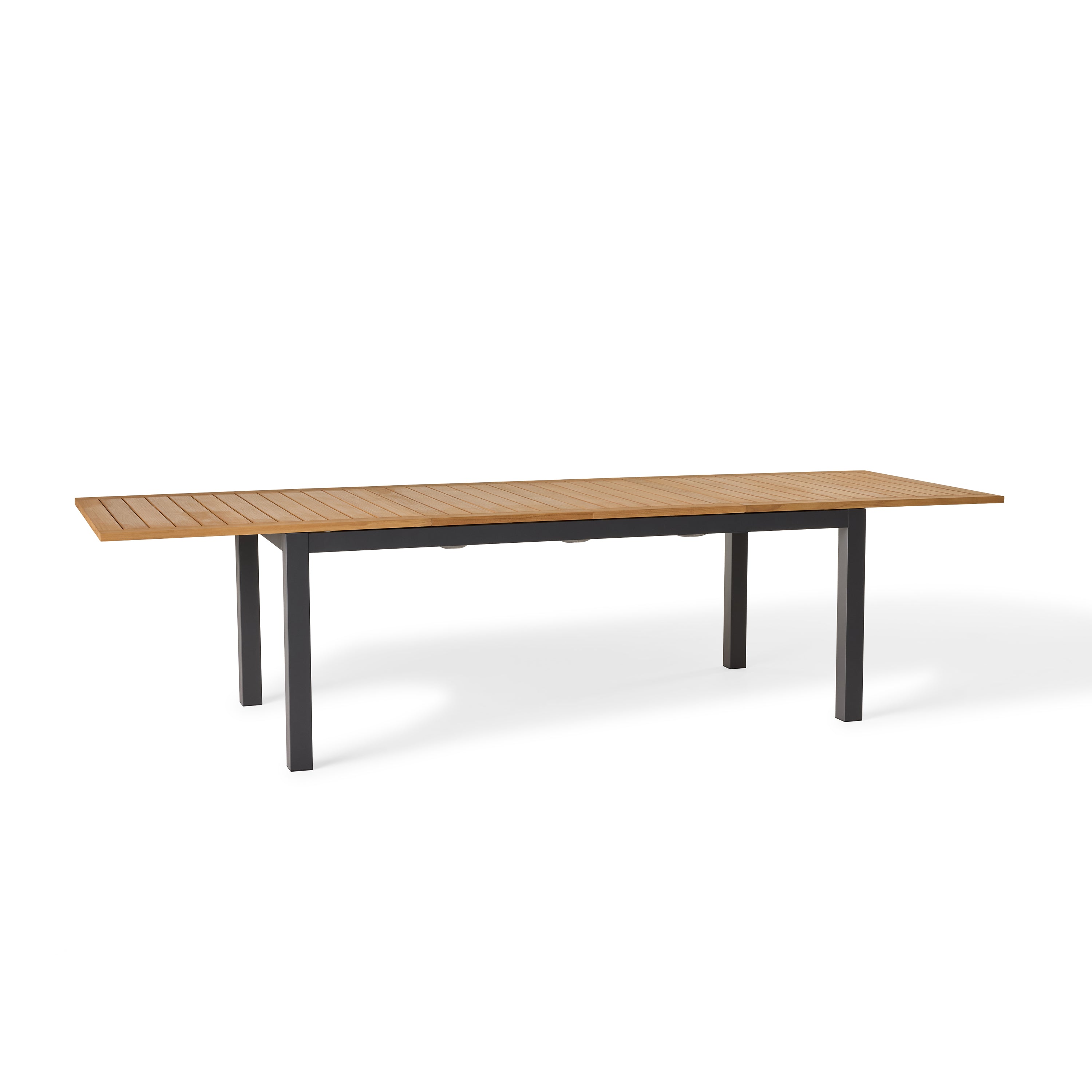 Belvedere 78"-120" Extension Dining Table in Teak and Charcoal Aluminum