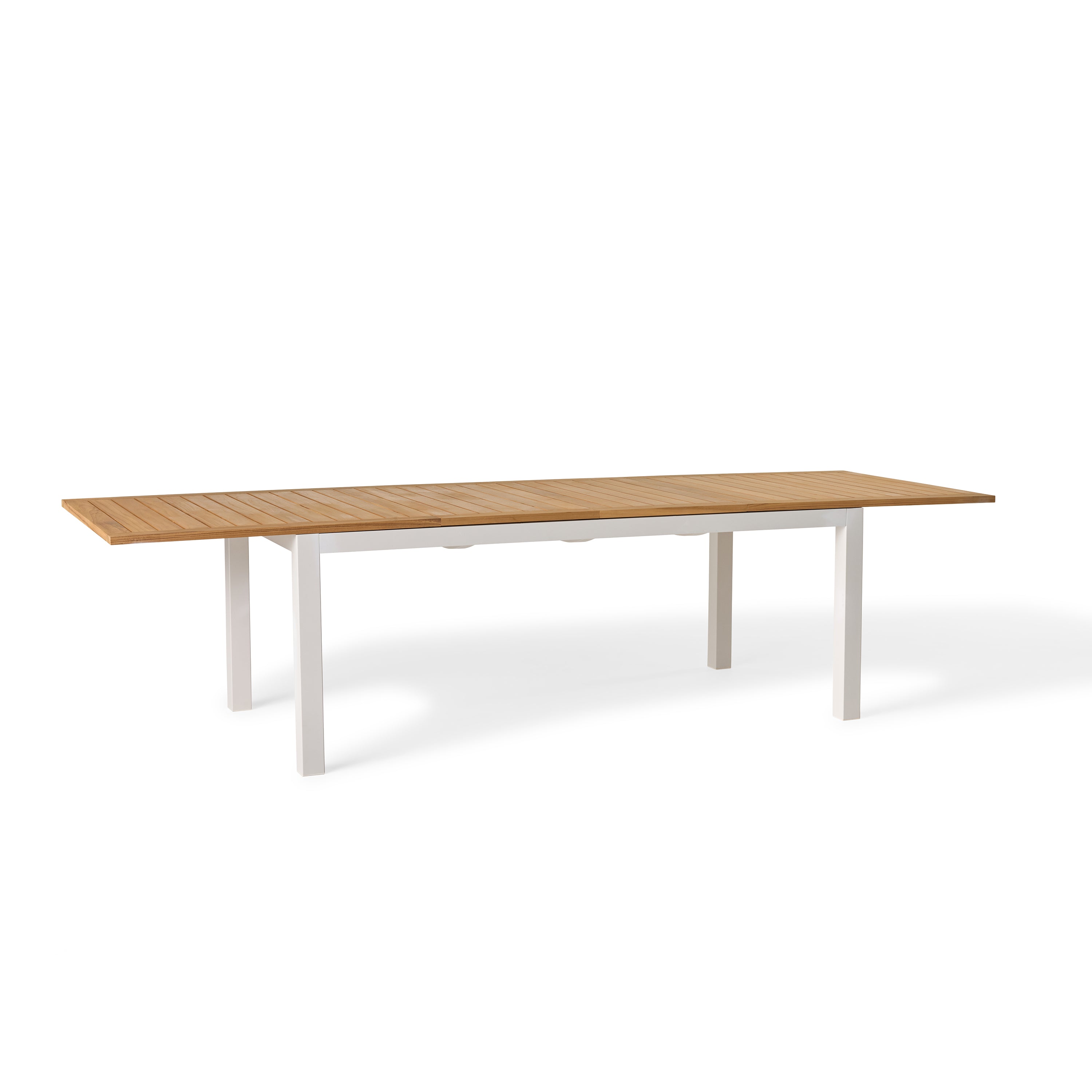 Belvedere 78"-120" Extension Dining Table in Teak and White Aluminum