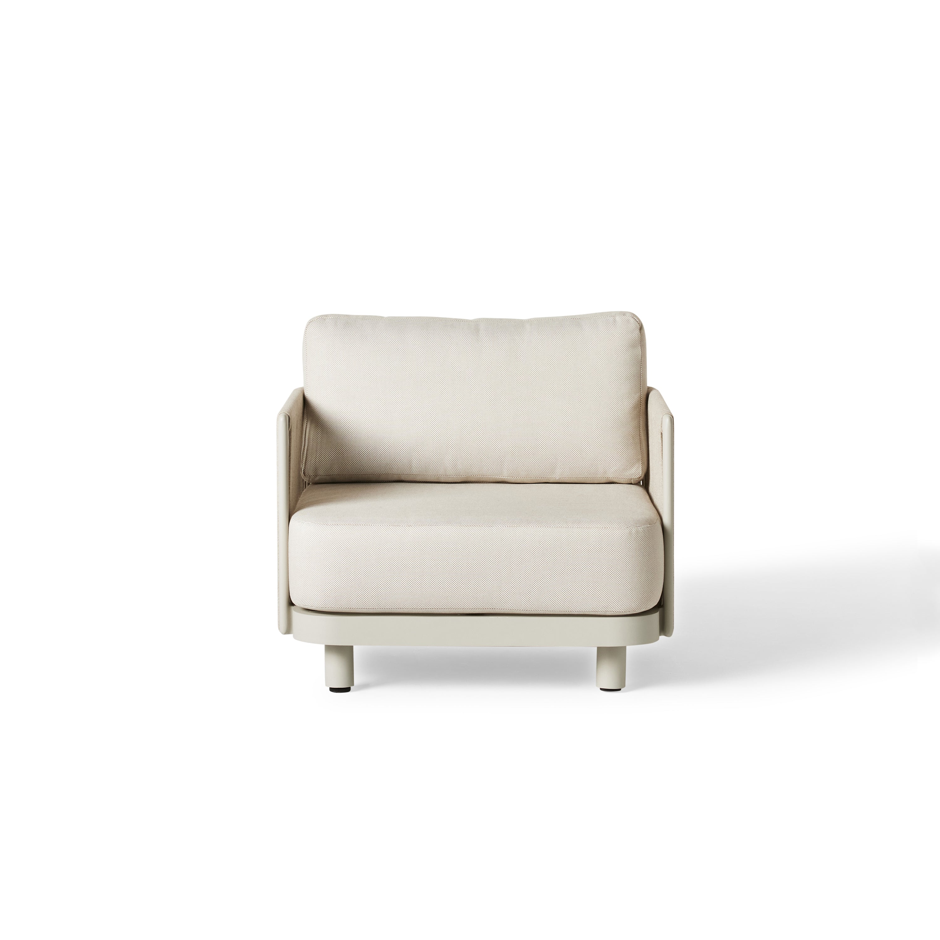 Seaside Lounge Chair by Terra Outdoor Living — features a durable aluminum frame and Italian polyolefin rope seat back, combining strong lines with organic curves; includes one seat cushion and one back cushion in weather-friendly fabric, offering low-profile, comfortable seating perfect for relaxation and entertaining.