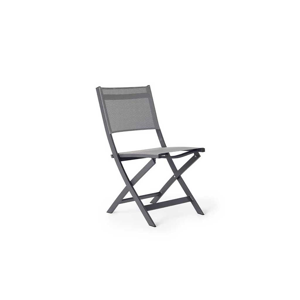 Bistro Folding Sling Chair in Charcoal Aluminum with Silver Grey Mesh