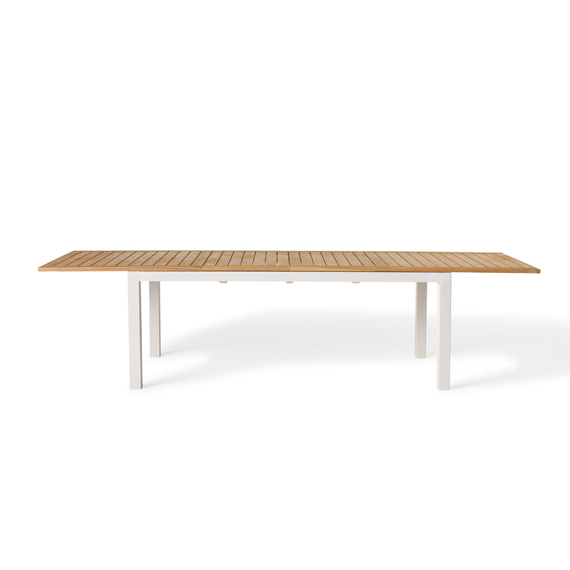 Belvedere 78"-120" Extension Dining Table in Teak and White Aluminum