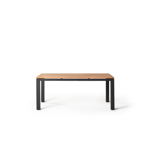 Merced Dining Table in Charcoal Aluminum With Teak Top