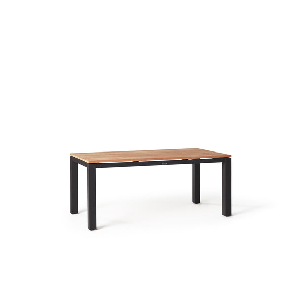 Merced Dining Table in Charcoal Aluminum With Teak Top