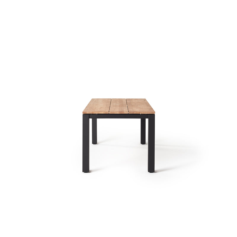 Merced Dining Table in Charcoal Aluminum With Teak Top