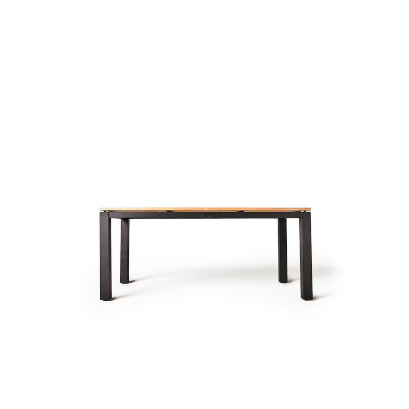 Merced Dining Table in Charcoal Aluminum With Teak Top