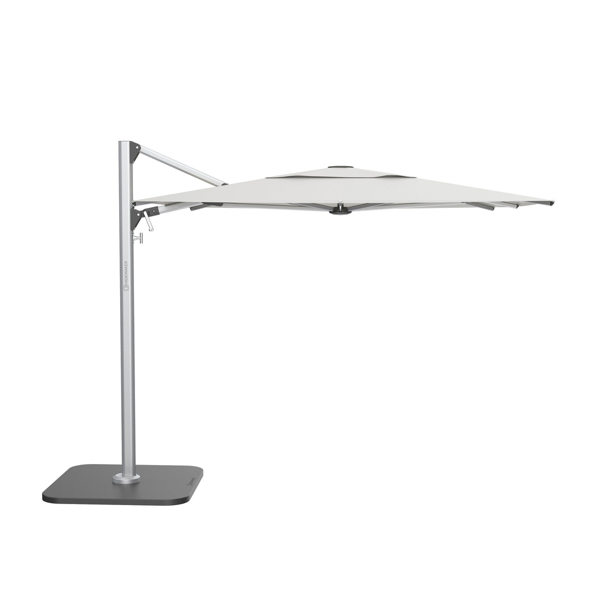 9' cantilever patio umbrella Shademaker Solaris Square Sidepost size-152 and poolside seating Quantum Fierce Gold Rush Colour:Black Gold PS Gloss