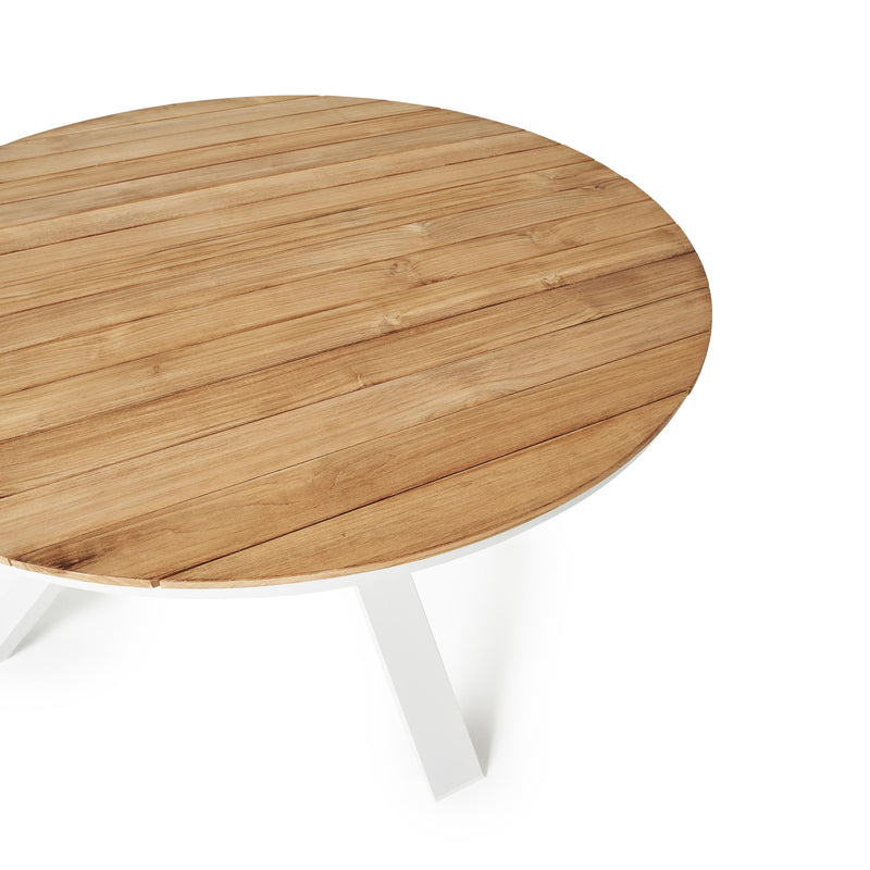 Portola Dining Table in White with Teak