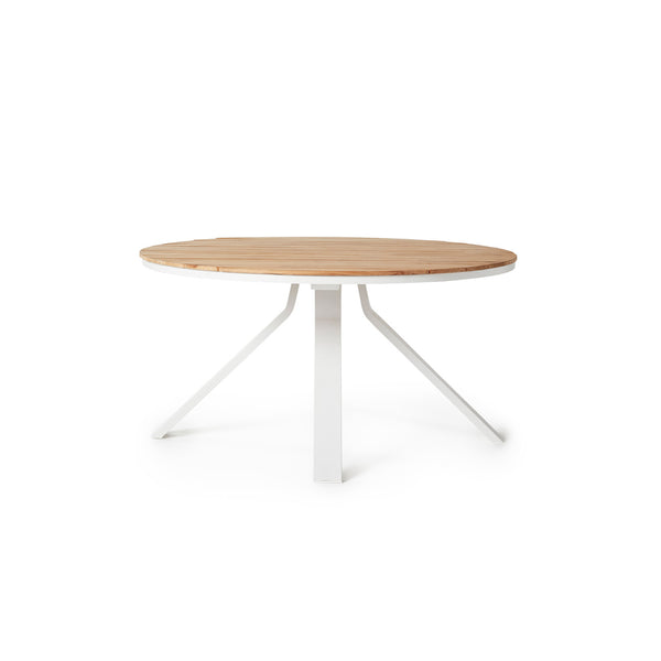 Portola Dining Table in White with Teak