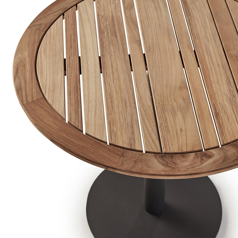Palm Bistro Round Table in Charcoal Aluminum with Teak