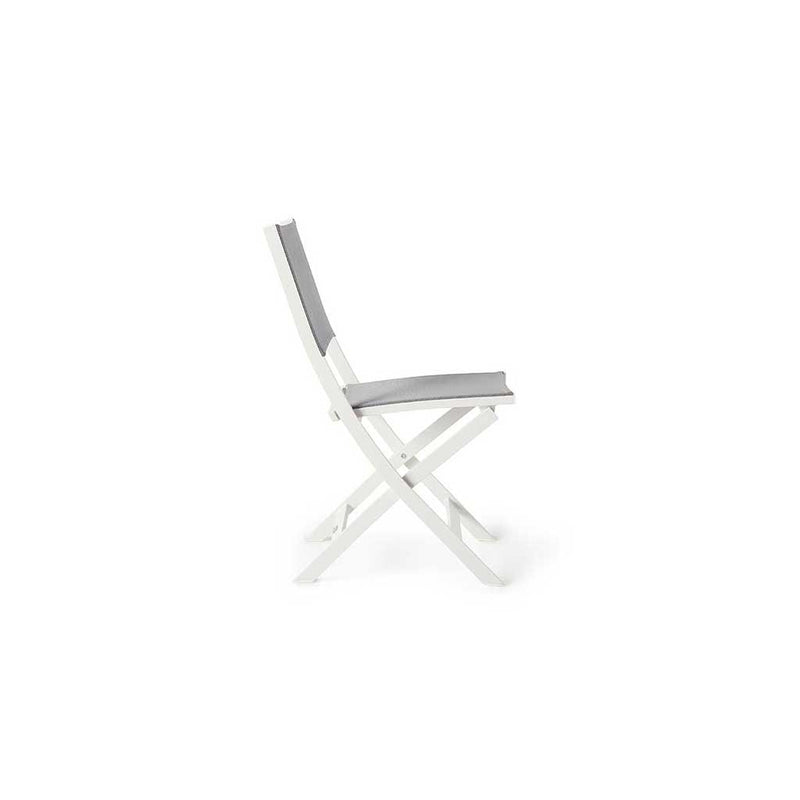 Bistro Folding Sling Chair in White Aluminum with Silver Grey Mesh