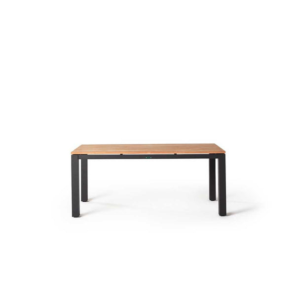 Merced Dining Table in Charcoal Aluminum With Teak Top