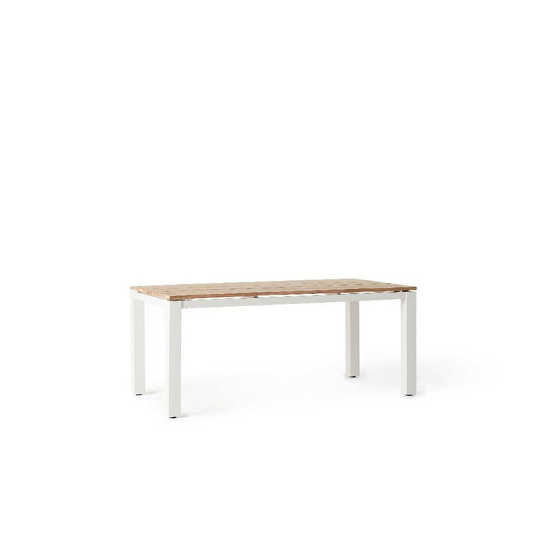 Merced Dining Table in White Aluminum With Teak Top