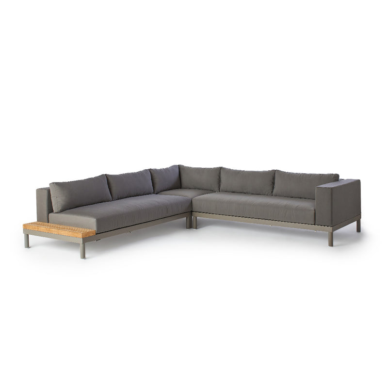 Ojai Sectional Chaise with Left-Tray in Quartz Grey Aluminum and Teak