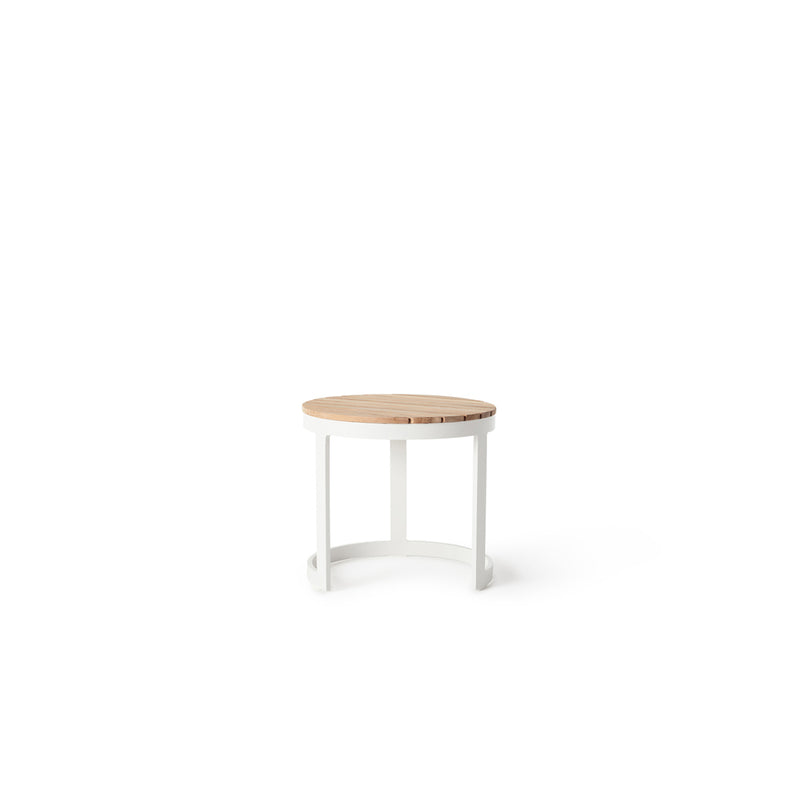 Ventura 18" Side Table in White - Teak Top